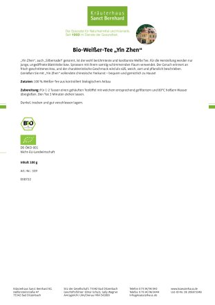 Bio-Weißer-Tee „Yin Zhen“ 100 g