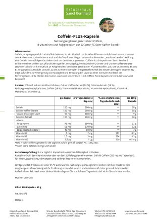 Coffein-PLUS-Kapseln 120 Kapseln