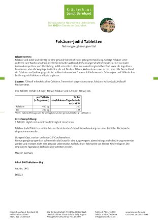 Folsäure-Jodid-Tabletten 240 Tabletten