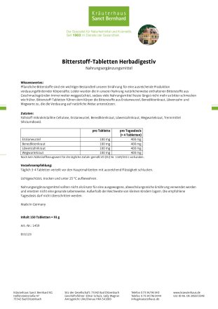 Bitterstoff-Tabletten Herbadigestiv 150 Tabletten