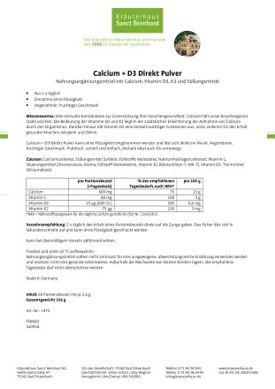 Calcium + D3 Direkt Pulver 156 g