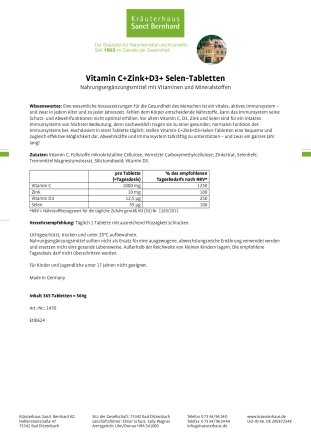 Vitamin C+Zink+D3+ Selen-Tabletten 365 Tabletten