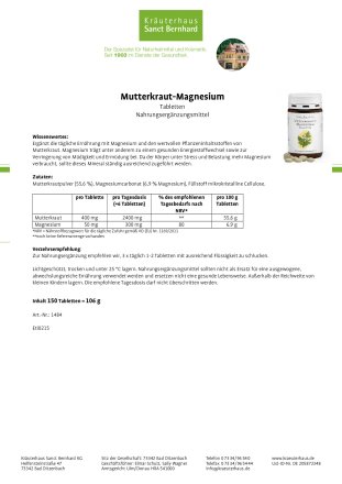 Mutterkraut-Magnesium-Tabletten