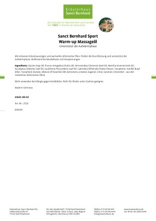 Sanct Bernhard Sport Warm-up-Massageöl 100-ml-Flasche 100 ml