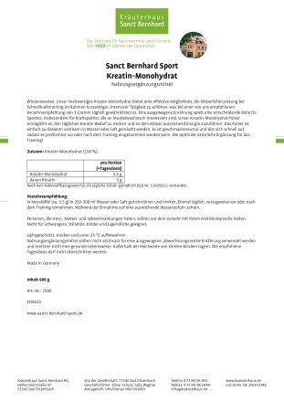 Sanct Bernhard Sport Kreatin-Monohydrat 600 g